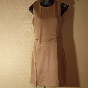 DKNY NWT  Beige  Dress with Gold Accent. Size 2. Great For Office.